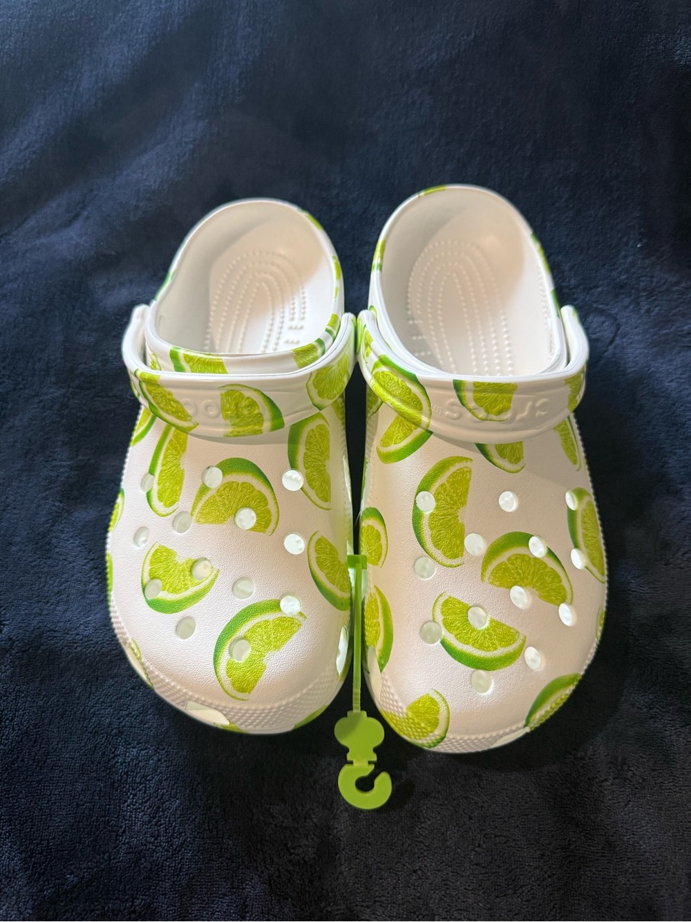 CROCS White Clogs with Green Lime Print - Picture 6 of 12